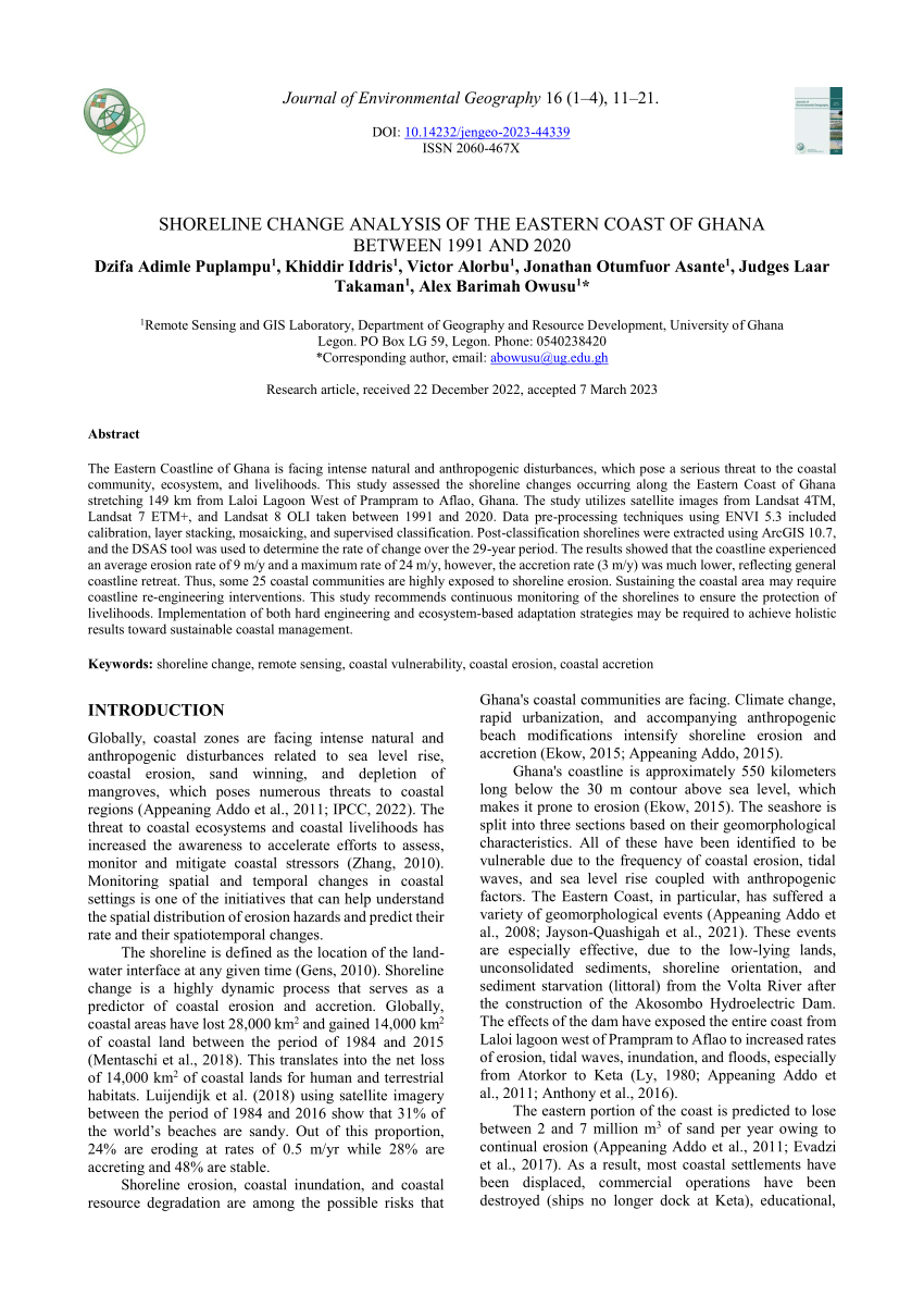 PDF) Shoreline Change Analysis of the Eastern Coast of Ghana 