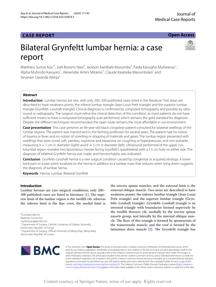 Pdf Bilateral Grynfeltt Lumbar Hernia A Case Report