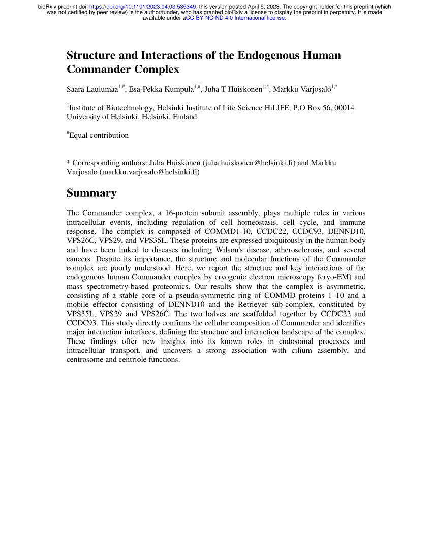 Commander complex in cargo and cell signaling. (a) Assembly of the