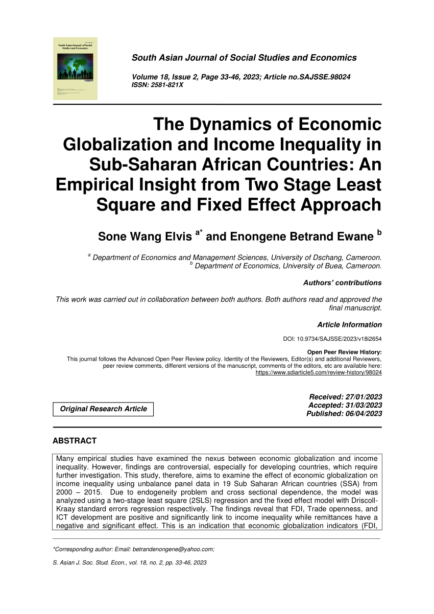 Pdf The Dynamics Of Economic Globalization And Income Inequality In Sub Saharan African 9273