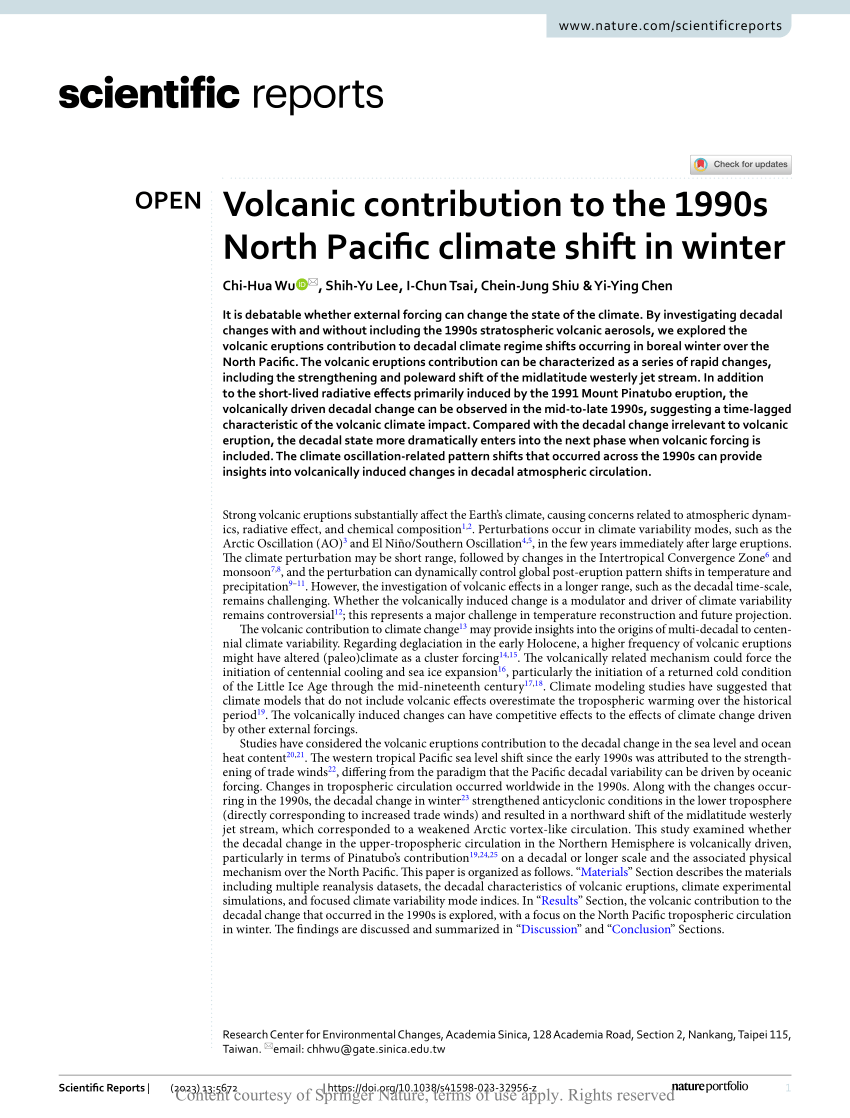 PDF) Volcanic contribution to the 1990s North Pacific climate 