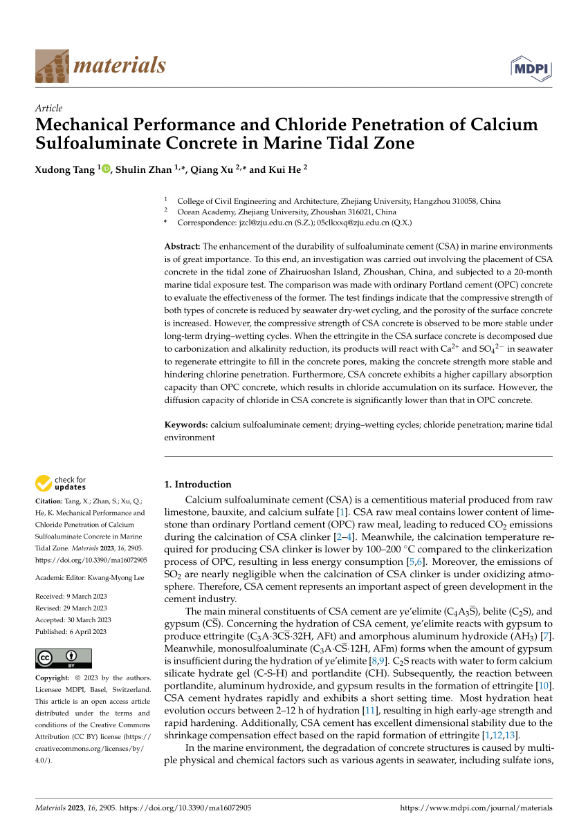 (PDF) Mechanical Performance and Chloride Penetration of Calcium