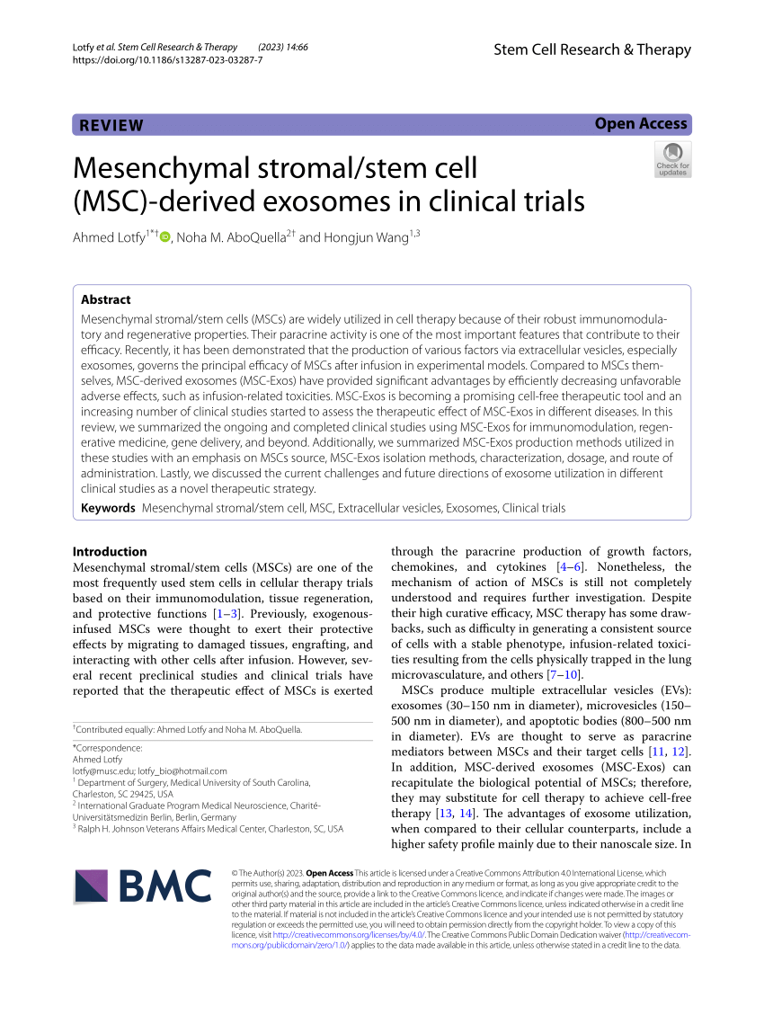 PDF Mesenchymal stromal stem cell MSC derived exosomes in