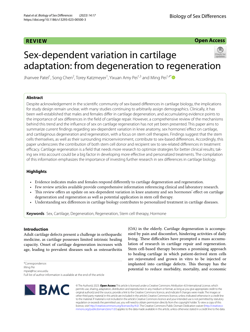 Pdf Sex Dependent Variation In Cartilage Adaptation From