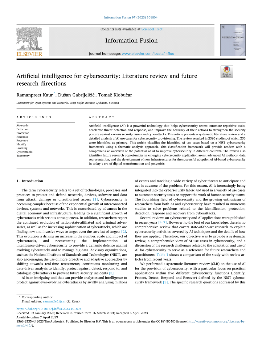 artificial intelligence for cybersecurity literature review and future research directions