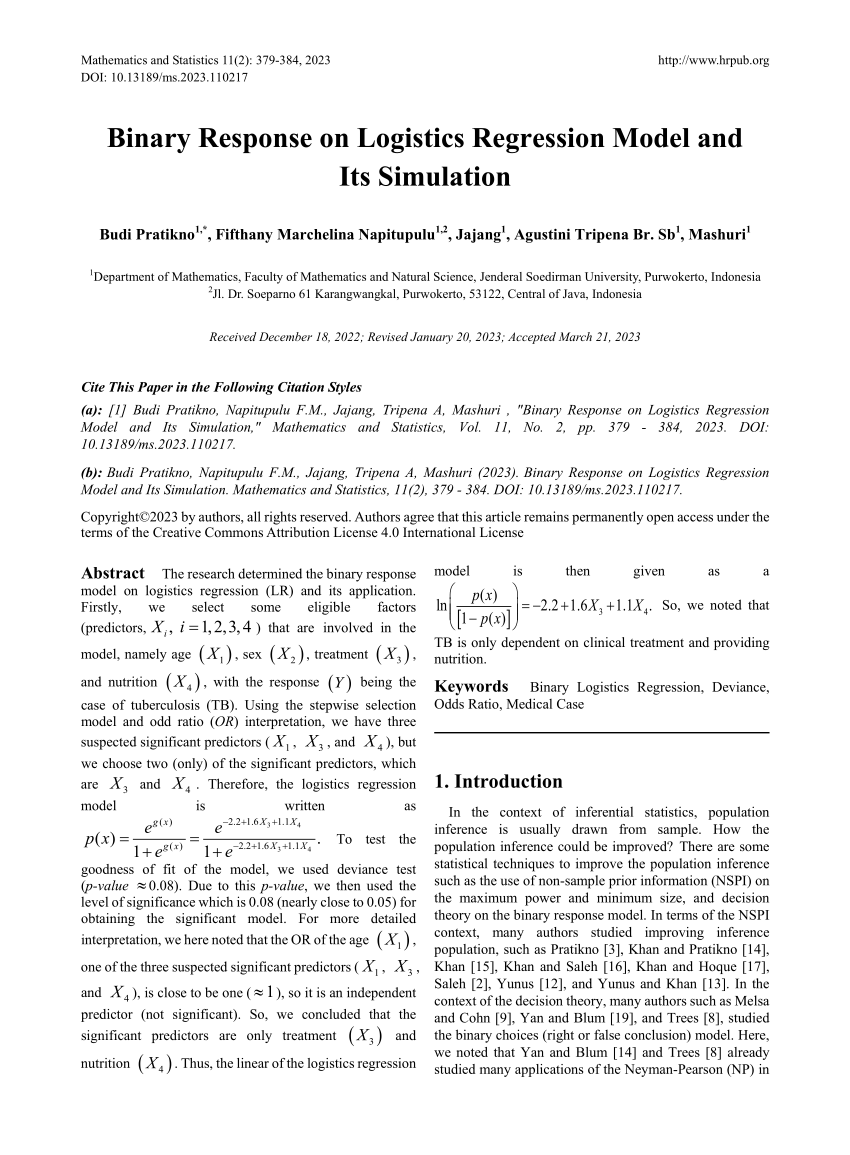 research papers using binary logistic regression pdf