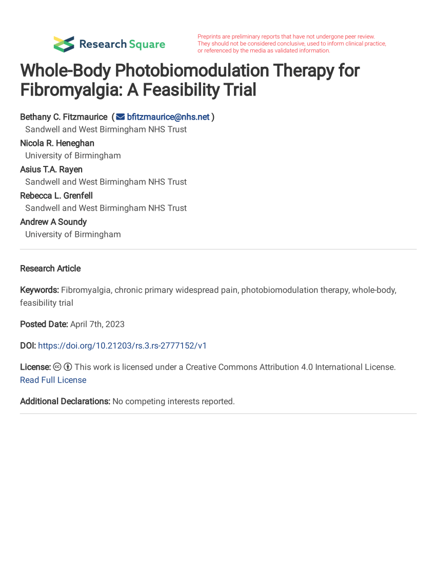 PDF) Whole-Body Photobiomodulation Therapy for Fibromyalgia: A