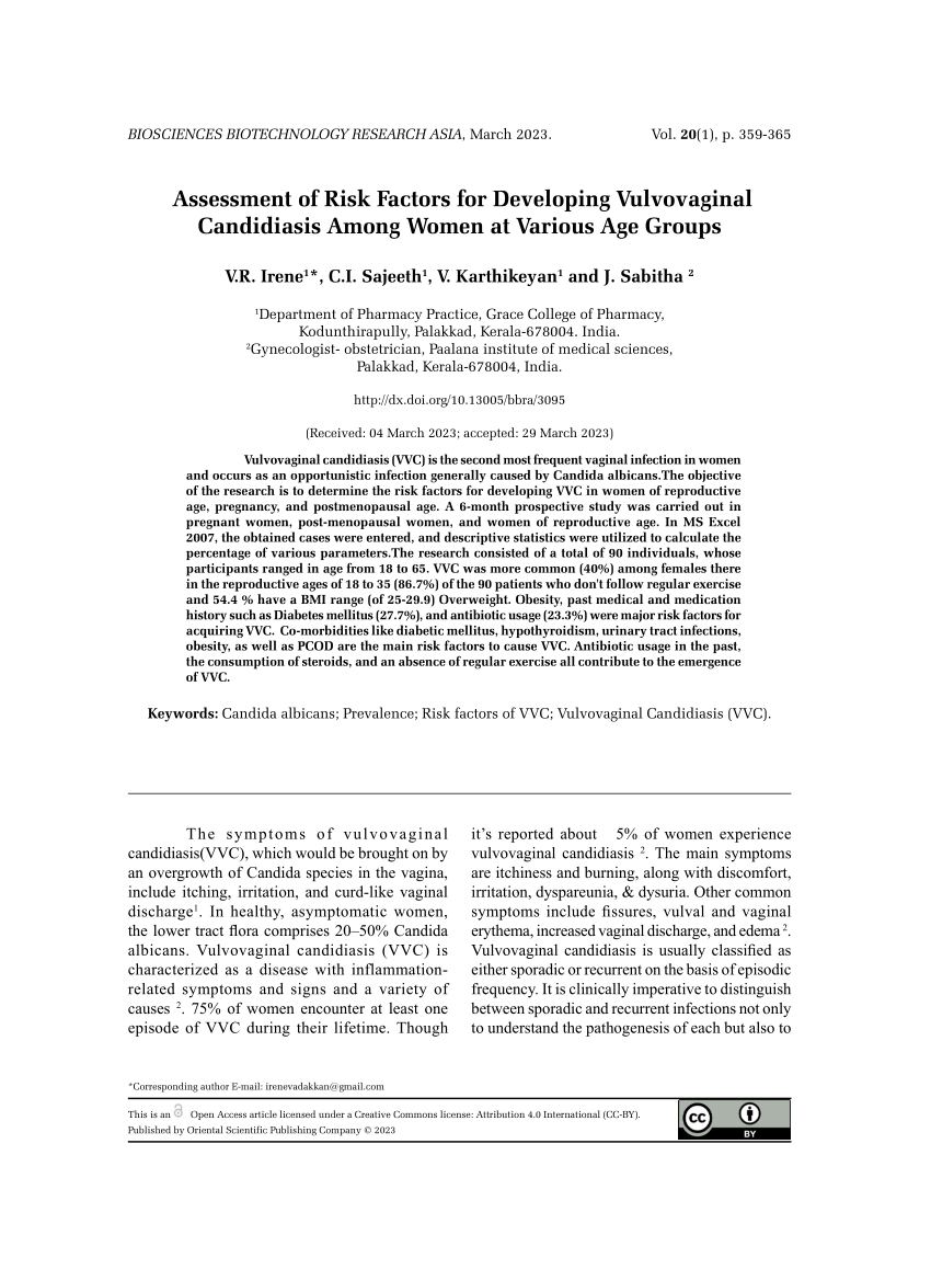 Pdf Assessment Of Risk Factors For Developing Vulvovaginal Candidiasis Among Women At Various 