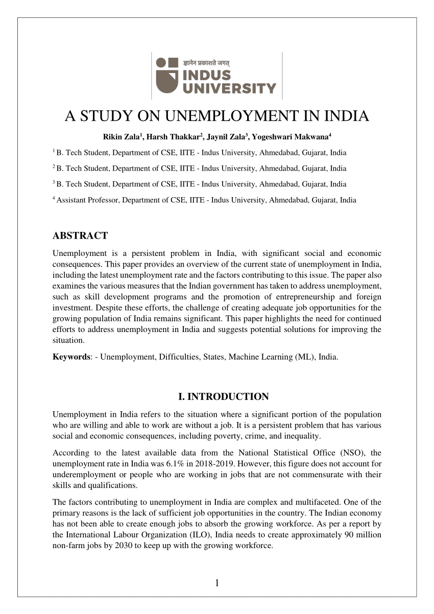 short case study on unemployment in india for project class 12