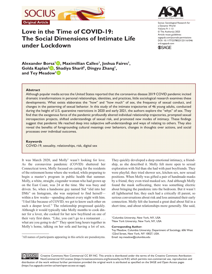 PDF) Love in the Time of COVID-19: The Social Dimensions of
