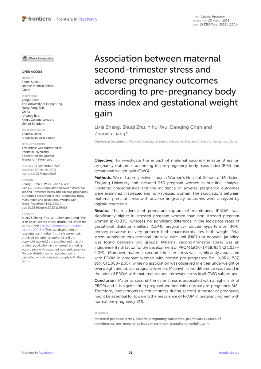 Pdf Association Between Maternal Second Trimester Stress And Adverse Pregnancy Outcomes 6336