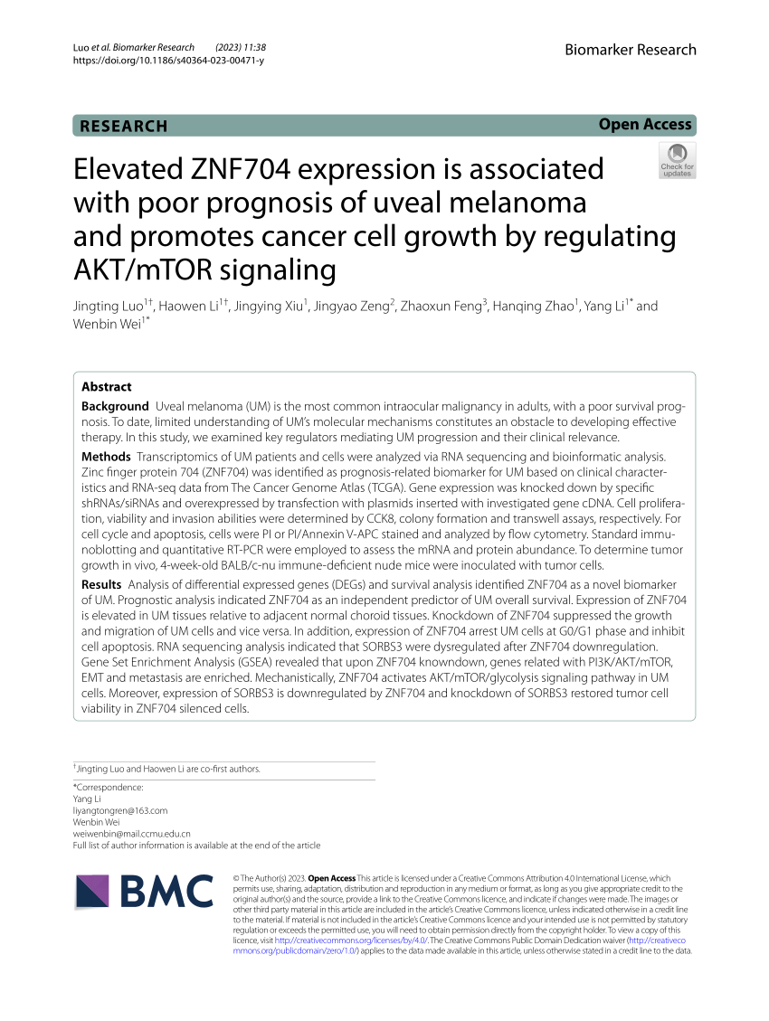 (PDF) Elevated ZNF704 expression is associated with poor 