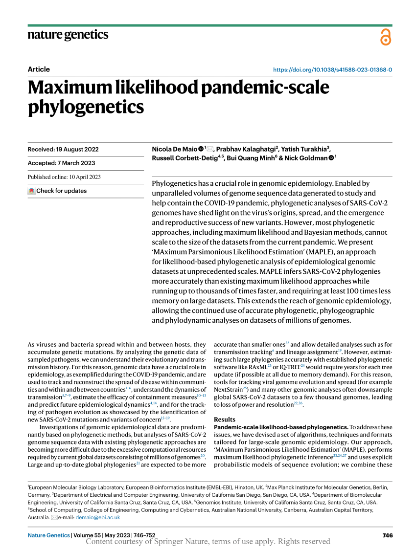 Maximum likelihood pandemic-scale phylogenetics