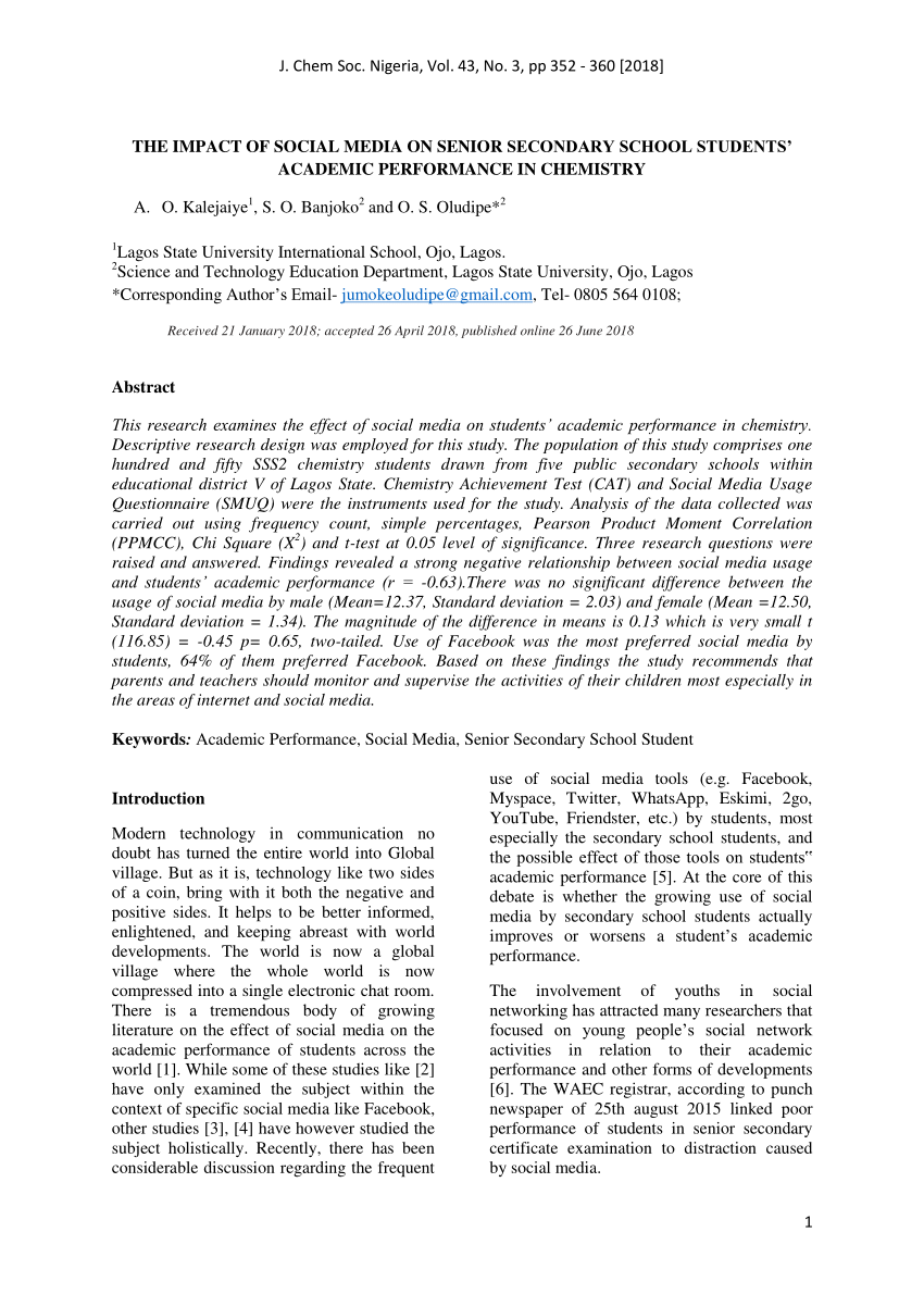 research on effect of social media on academic performance