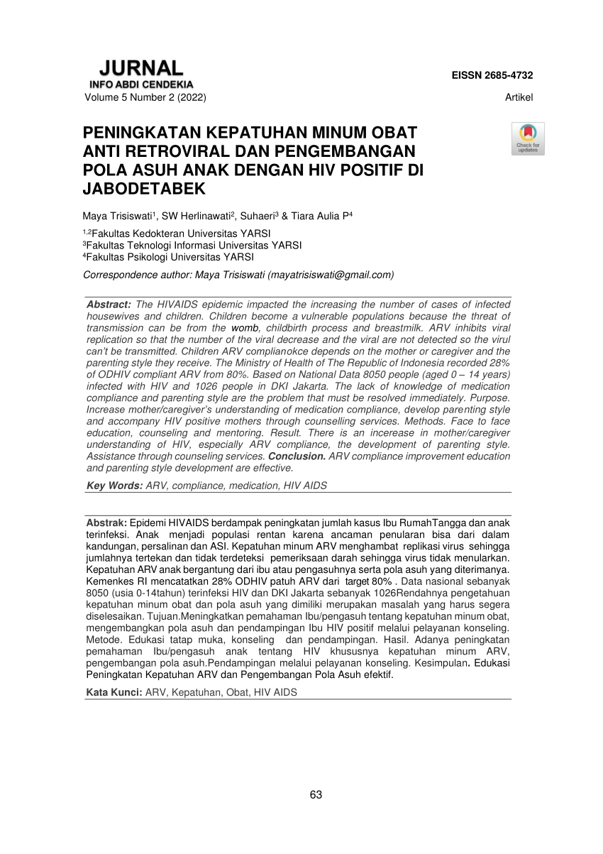Pdf Peningkatan Kepatuhan Minum Obat Anti Retroviral Dan Pengembangan