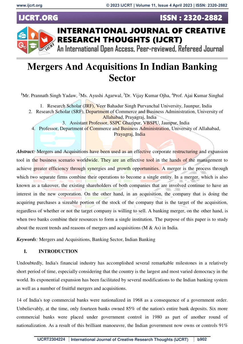 literature review on mergers and acquisitions in banking in india