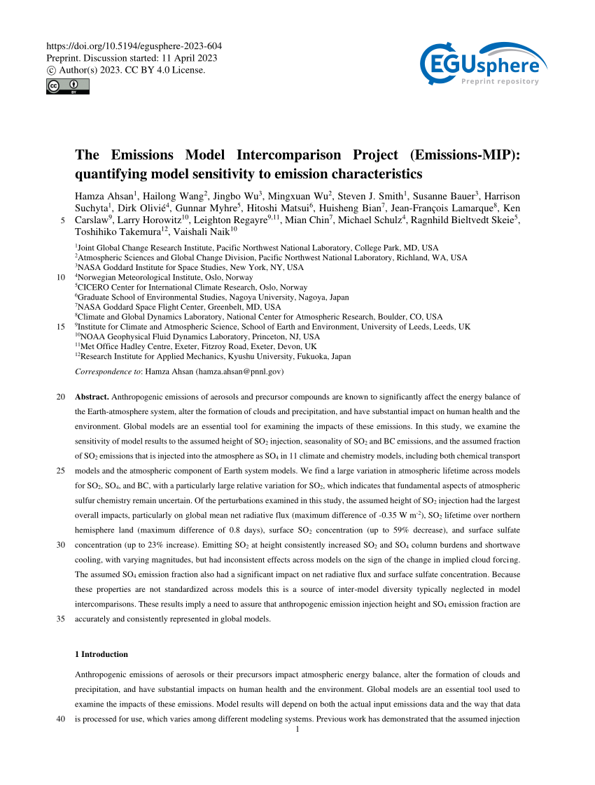 PDF) The Emissions Model Intercomparison Project (Emissions-MIP):  quantifying model sensitivity to emission characteristics