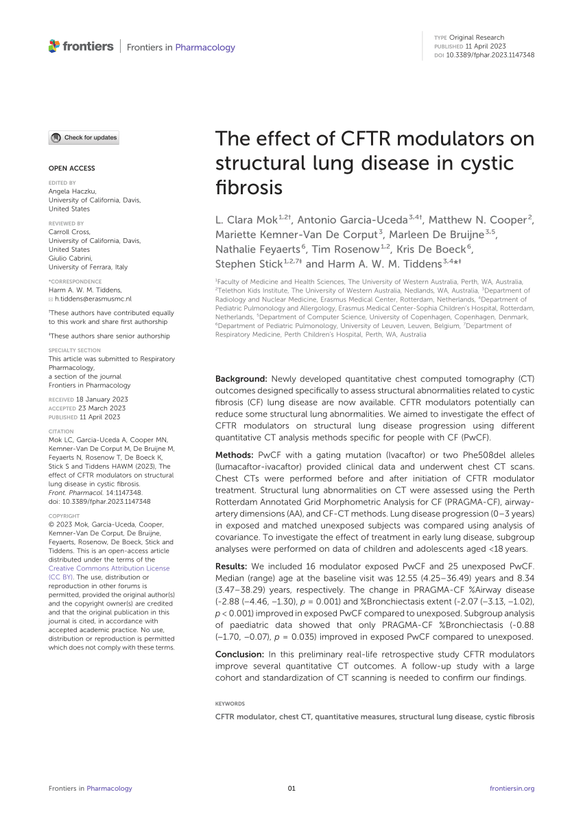 Pdf The Effect Of Cftr Modulators On Structural Lung Disease In