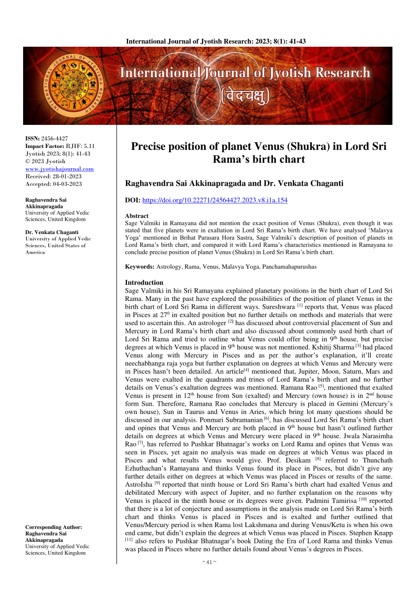 (PDF) Precise position of Venus (Shukra) in Lord Sri Rama’s