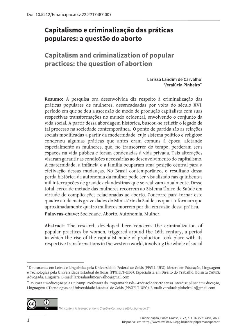 Pdf Capitalismo E Criminalização Das Práticas Populares A Questão Do Aborto 