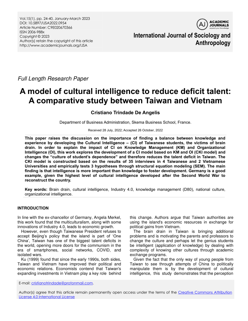 (PDF) A model of cultural intelligence to reduce deficit talent: A comparative study between 