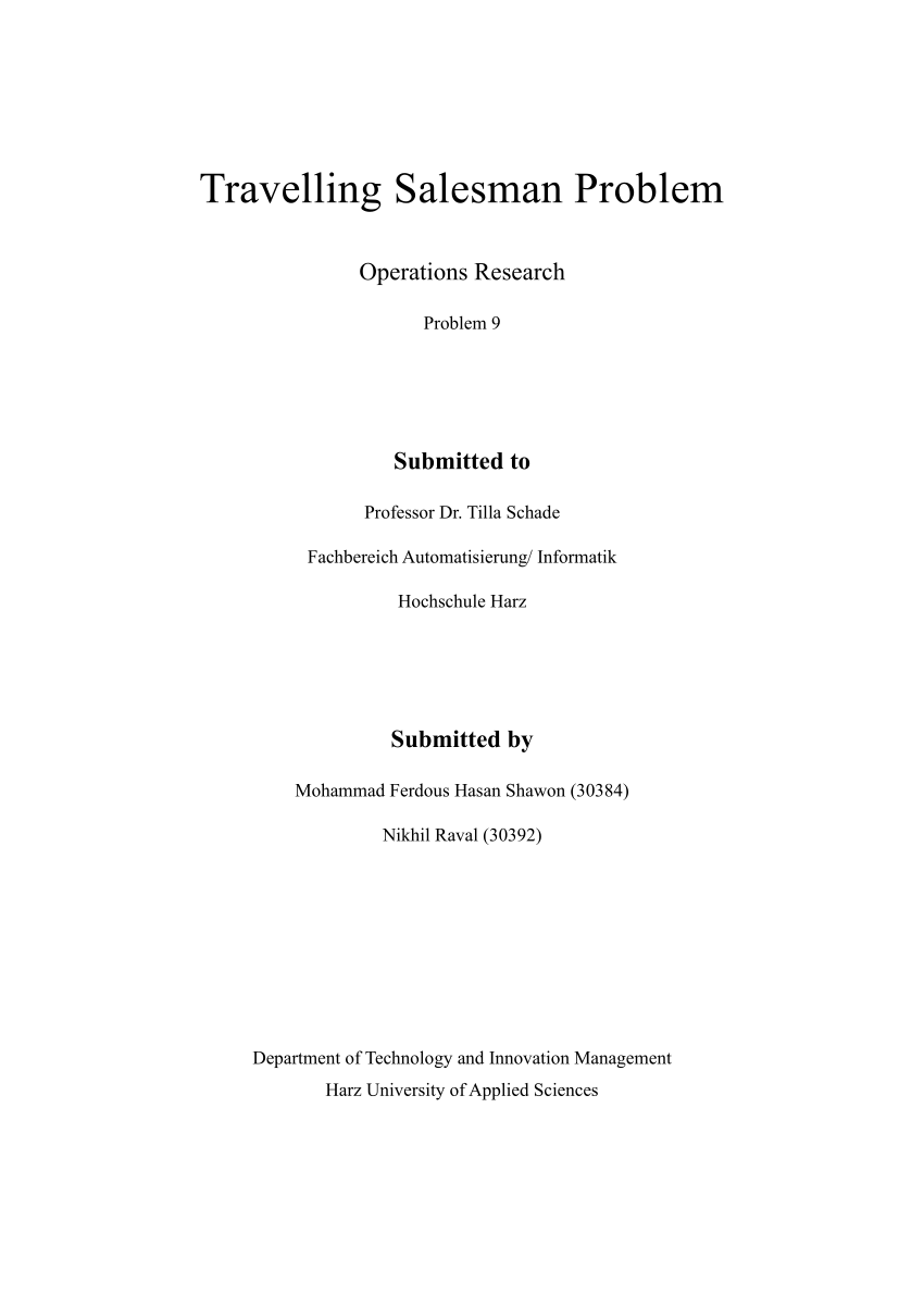 travelling salesman problem assignment pdf