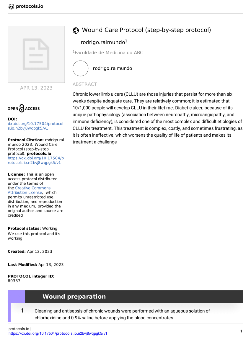 (PDF) Wound Care Protocol (step-by-step protocol) v1