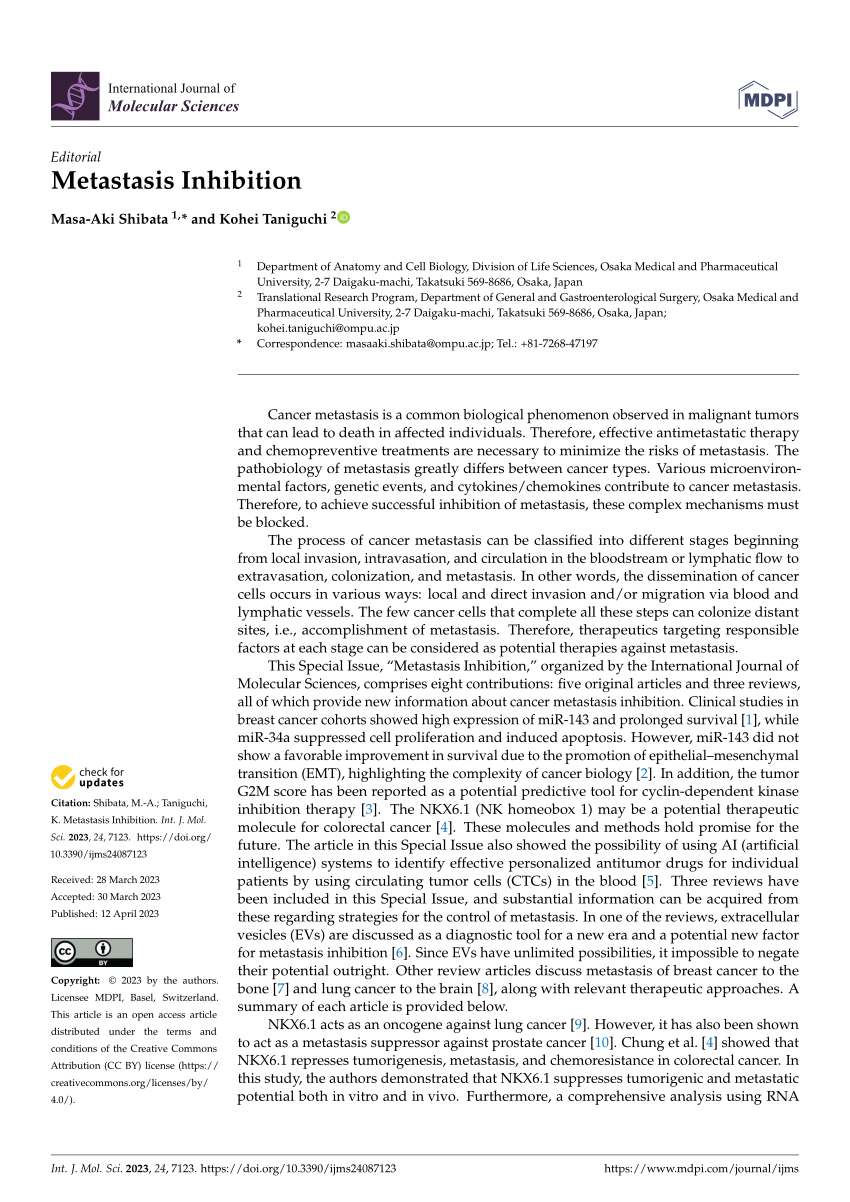 (PDF) Metastasis Inhibition