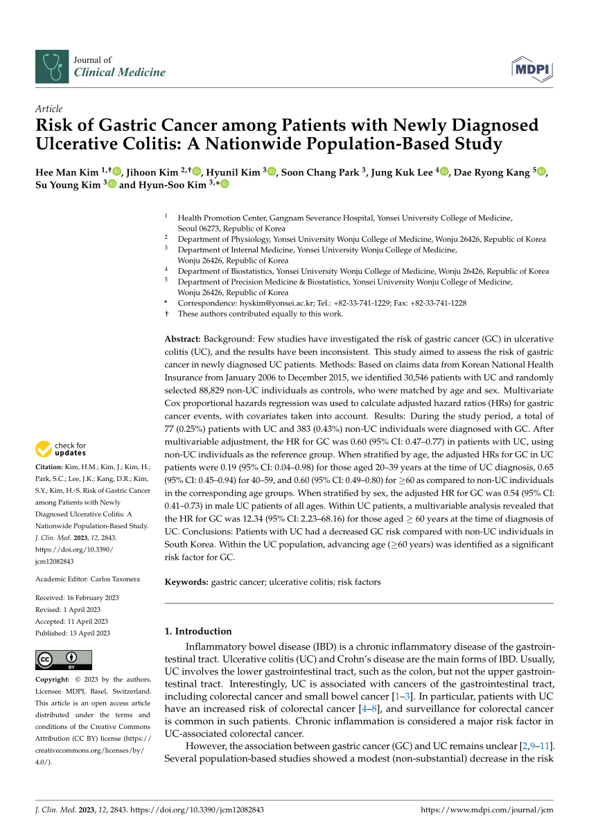 Pdf Risk Of Gastric Cancer Among Patients With Newly Diagnosed Ulcerative Colitis A 9193