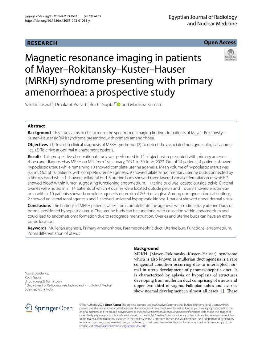 Pdf Magnetic Resonance Imaging In Patients Of Mayerrokitanskykuster