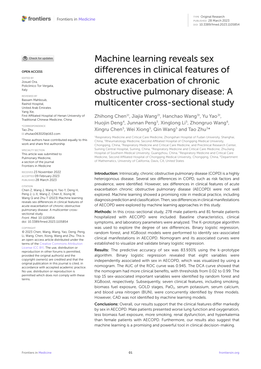 Pdf Machine Learning Reveals Sex Differences In Clinical Features Of