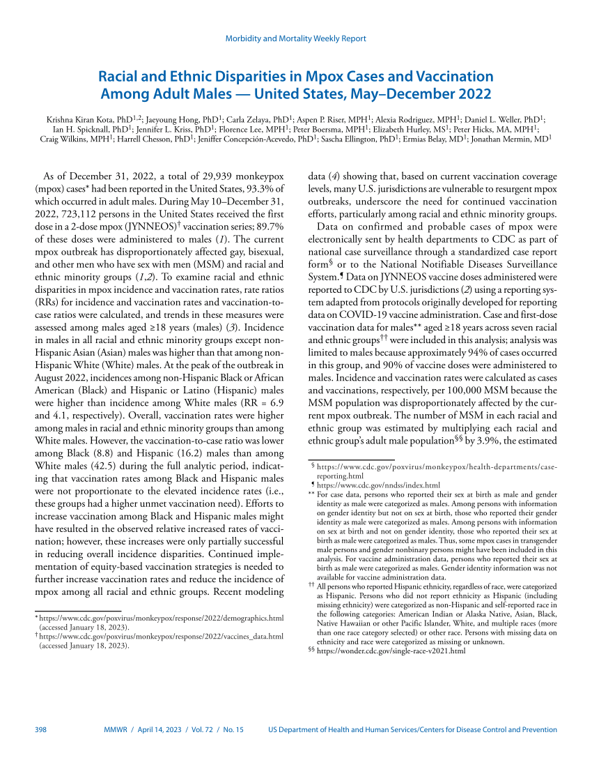 (PDF) Racial and Ethnic Disparities in Mpox Cases and Vaccination Among