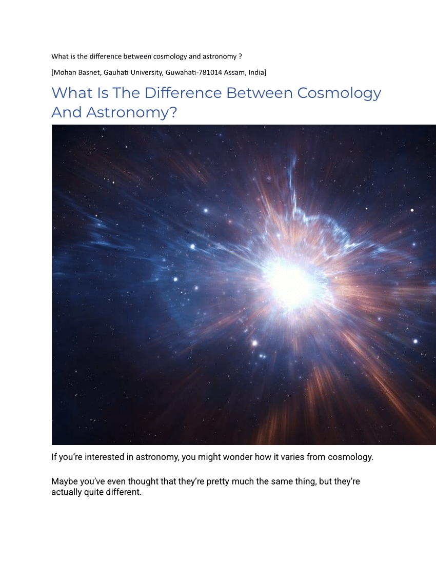how is astronomy different from cosmology
