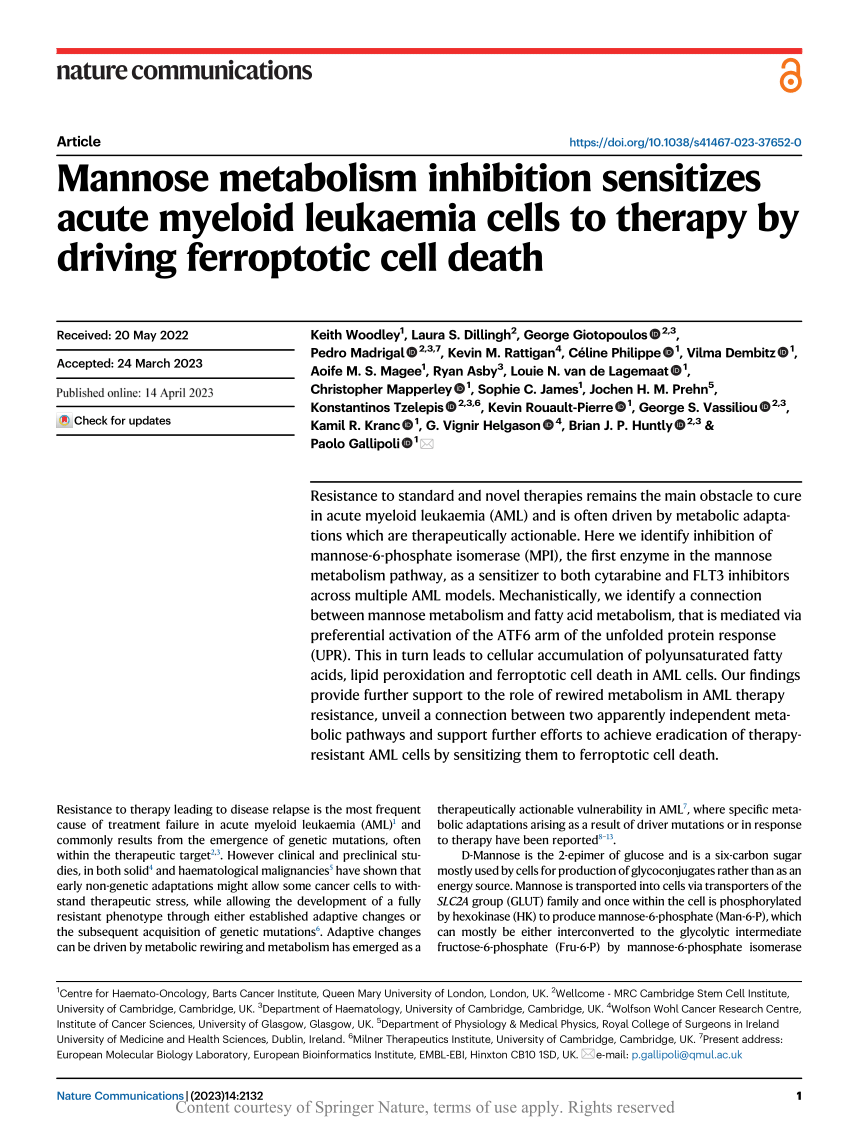 PDF) Mannose metabolism inhibition sensitizes acute myeloid
