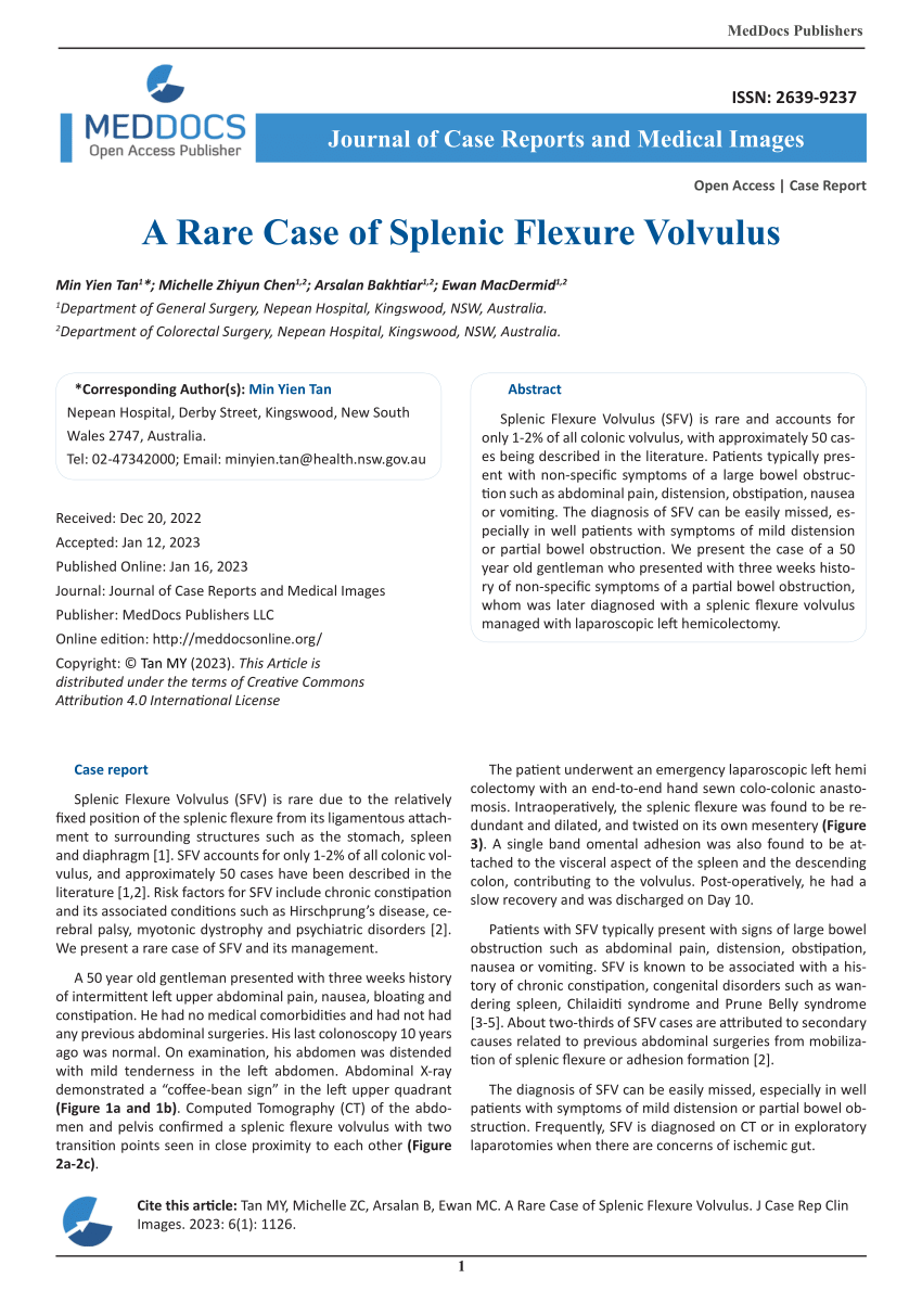 Pdf A Rare Case Of Splenic Flexure Volvulus 3040