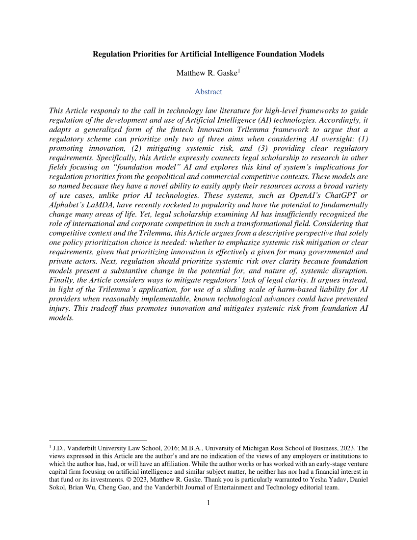 PDF) Regulation Priorities for Artificial Intelligence Foundation Models