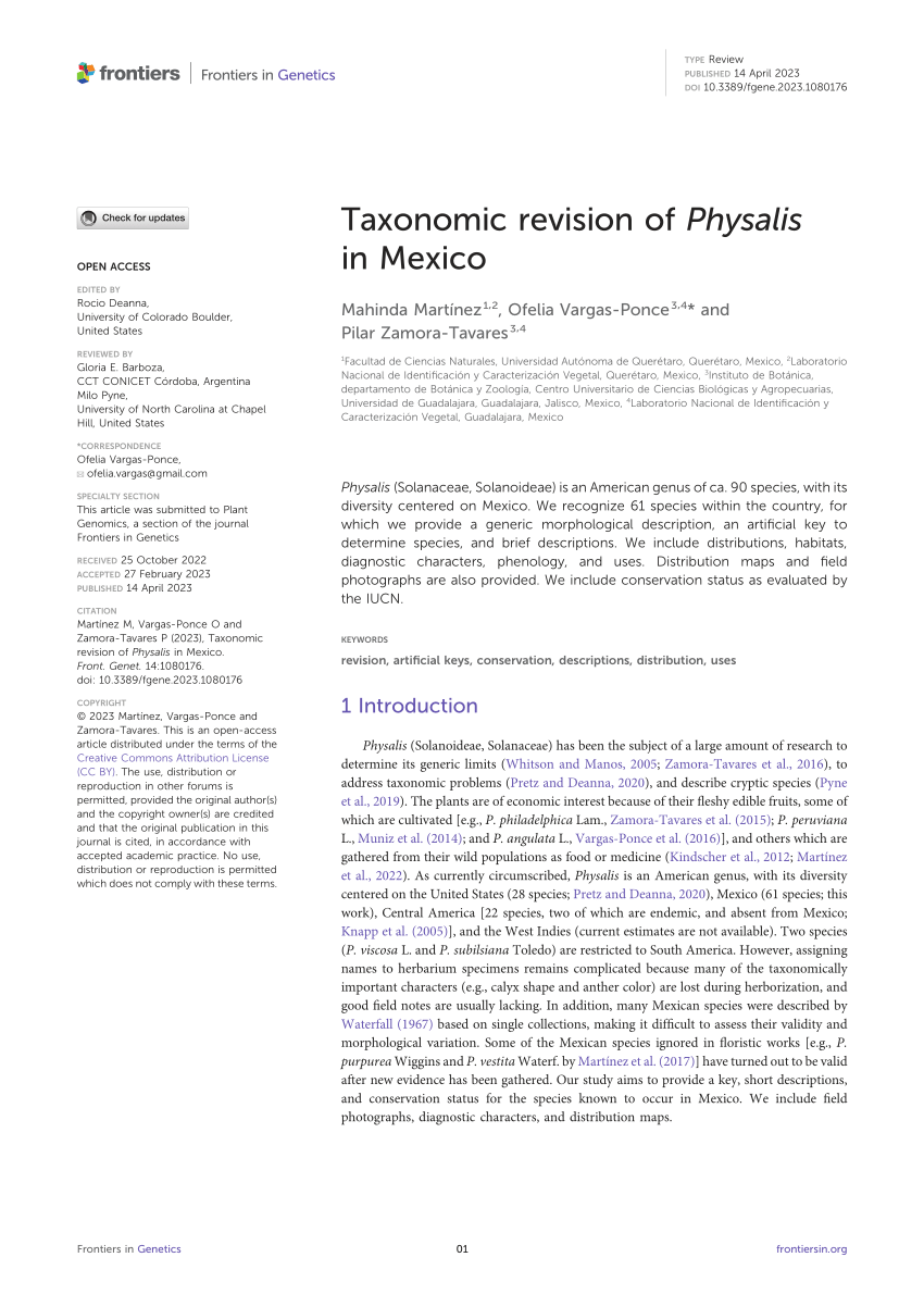 Frontiers  Taxonomic revision of Physalis in Mexico