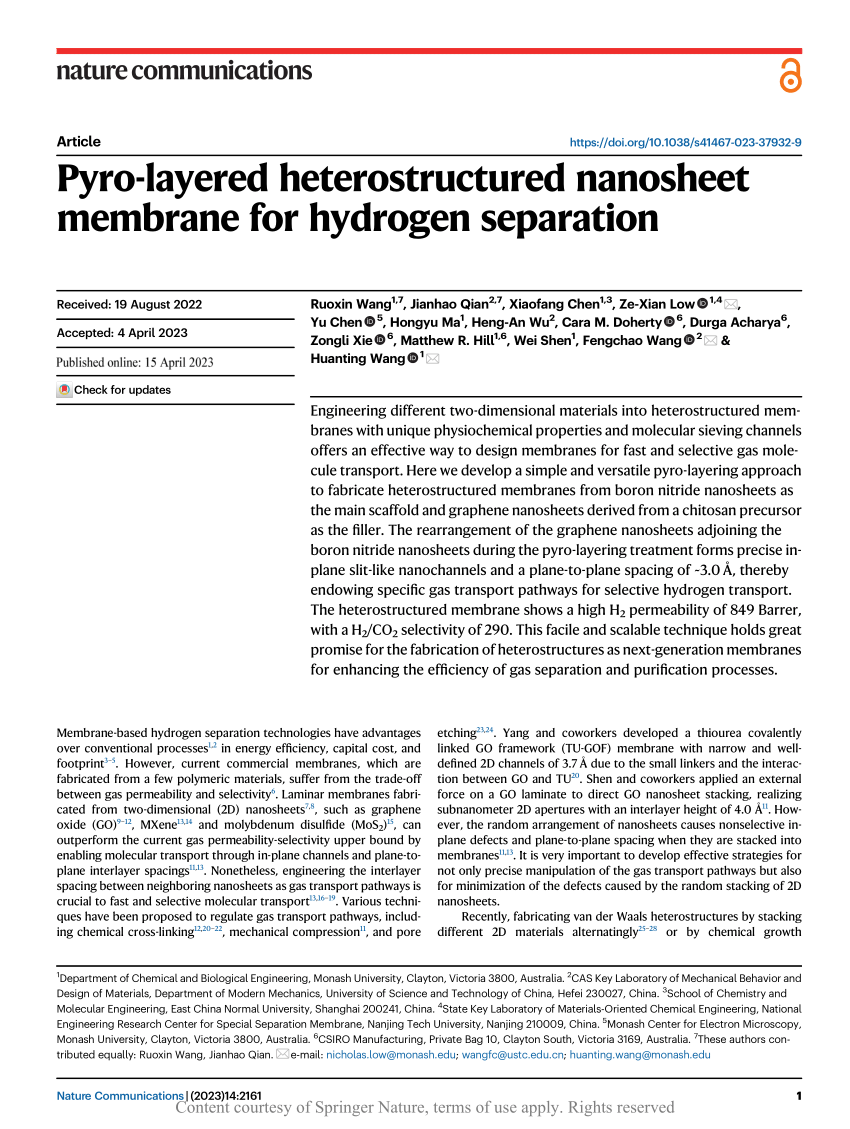 PDF) Pyro-layered heterostructured nanosheet membrane for hydrogen 