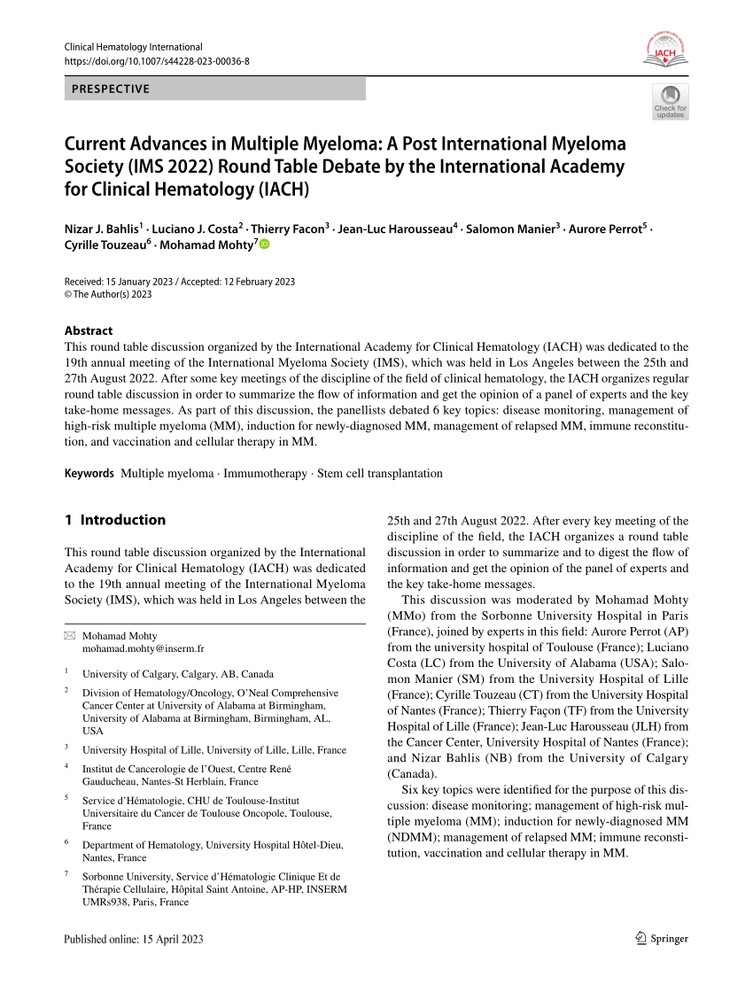 (PDF) Current Advances in Multiple Myeloma A Post International