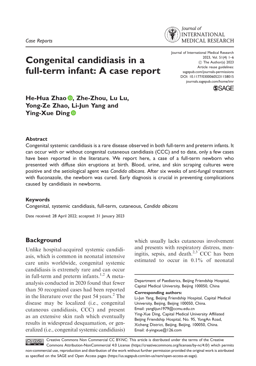 Pdf Congenital Candidiasis In A Full Term Infant A Case Report 