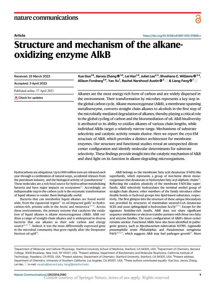 PDF) Structure and mechanism of the alkane-oxidizing enzyme AlkB