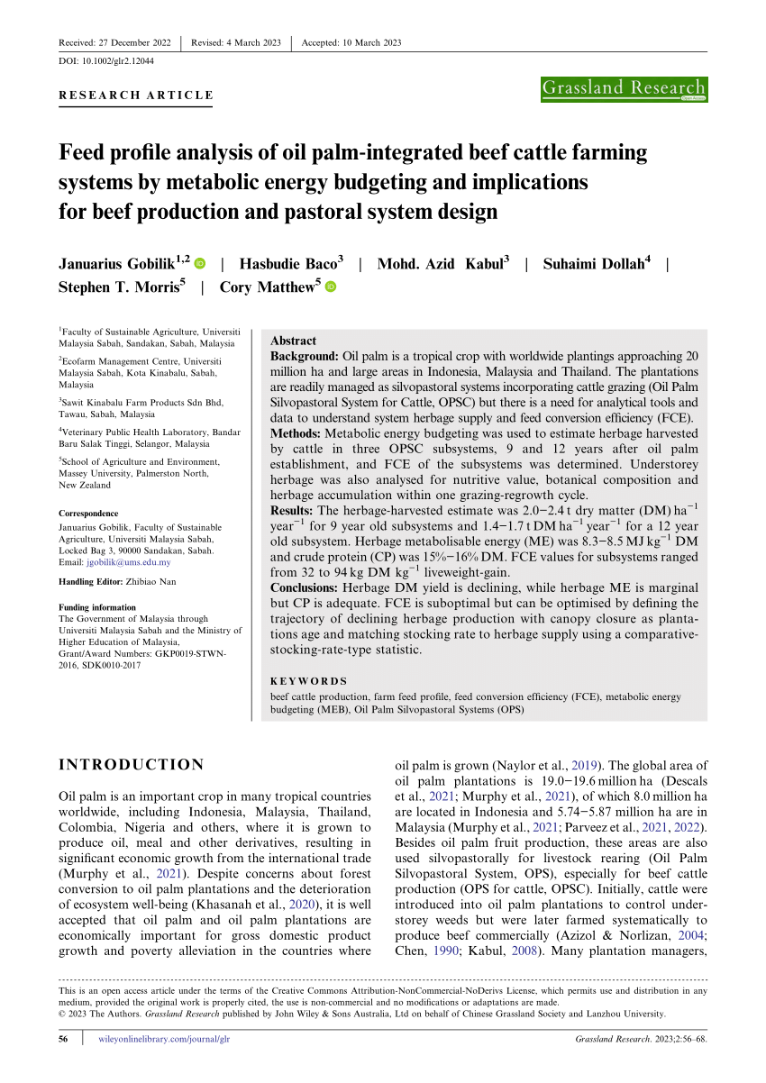 PDF Feed profile analysis of oil palm‐integrated beef cattle  