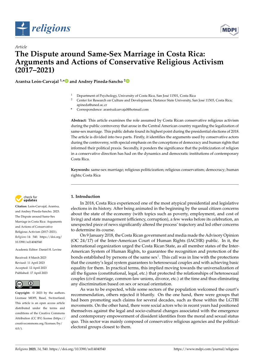 Pdf The Dispute Around Same Sex Marriage In Costa Rica Arguments And Actions Of Conservative 2620