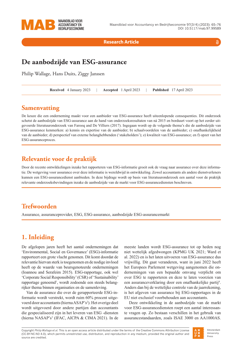 Pdf De Aanbodzijde Van Esg Assurance