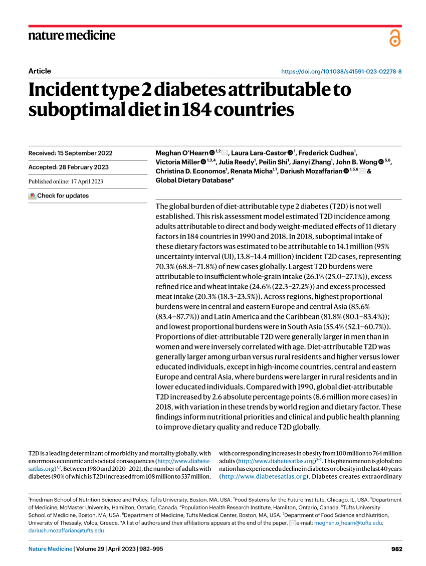 PDF) Incident type 2 diabetes attributable to suboptimal diet in 184 countries