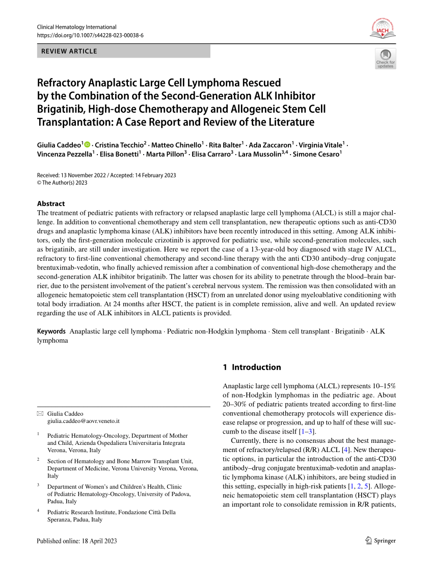 Pdf Refractory Anaplastic Large Cell Lymphoma Rescued By The Combination Of The Second 