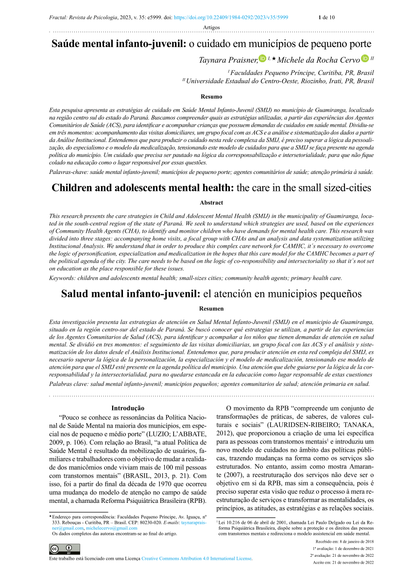 Pdf Saúde Mental Infanto Juvenil O Cuidado Em Municípios De Pequeno Porte 0477