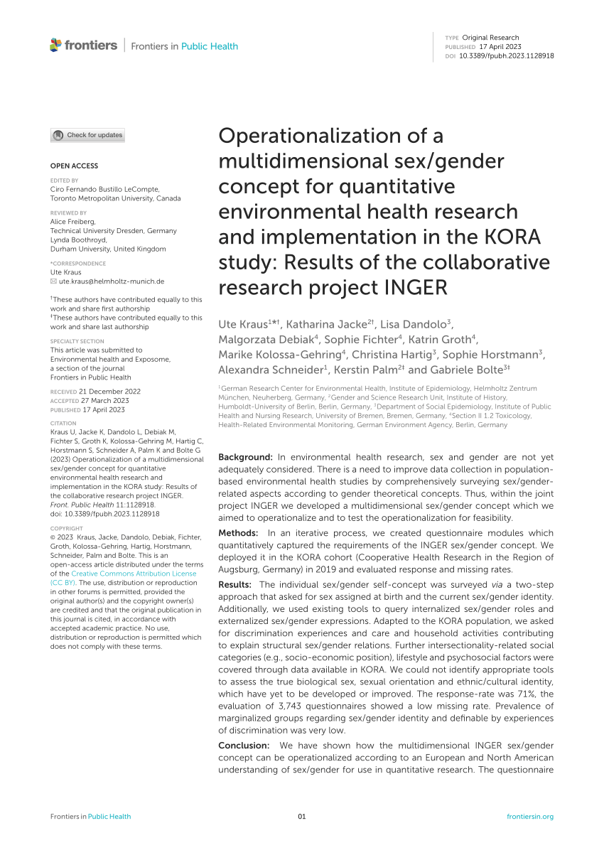 Pdf Operationalization Of A Multidimensional Sexgender Concept For Quantitative Environmental 1875