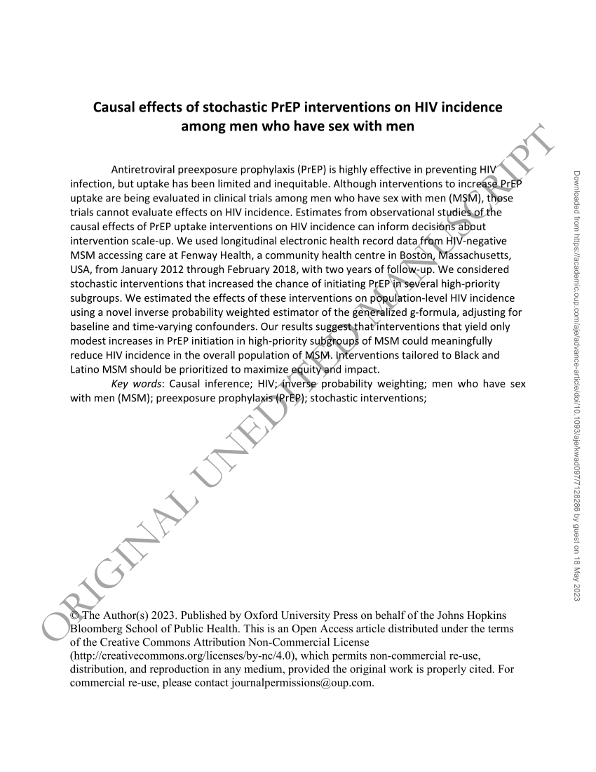 Pdf Causal Effects Of Stochastic Prep Interventions On Hiv Incidence Among Men Who Have Sex