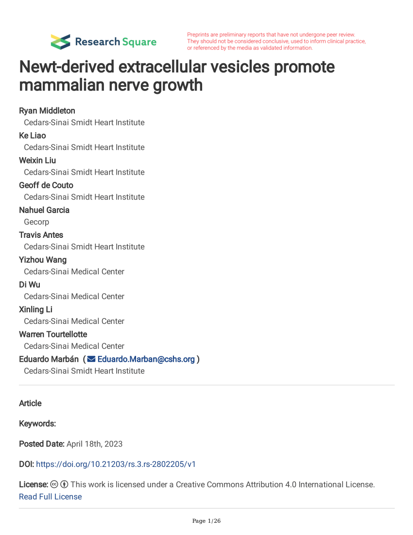 (PDF) Newt-derived extracellular vesicles promote mammalian nerve growth